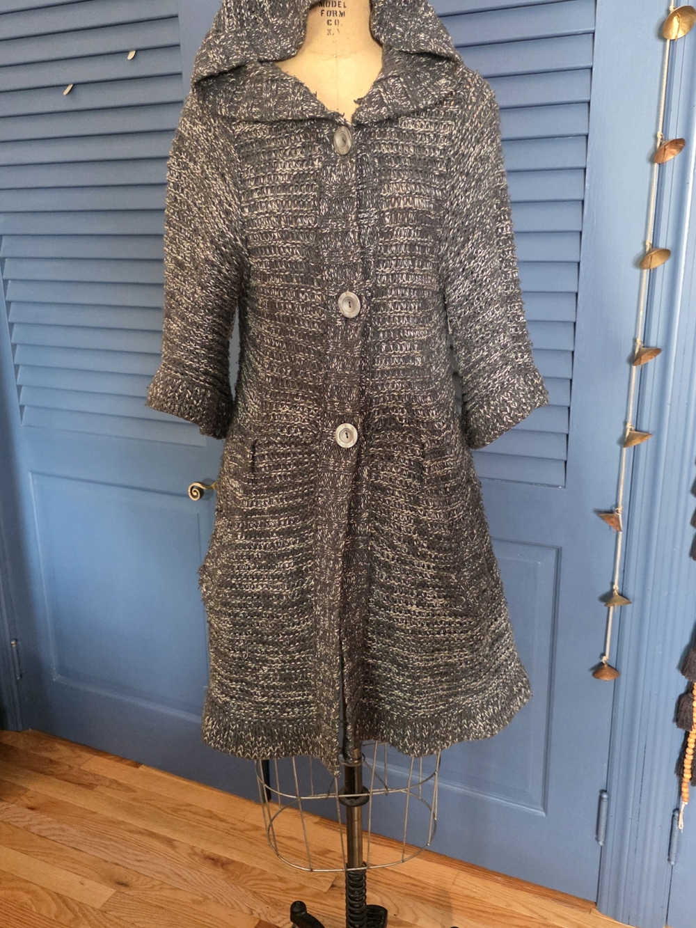 Free People VINTAGE Grey Chunky Open-Knit Pullover Sweater